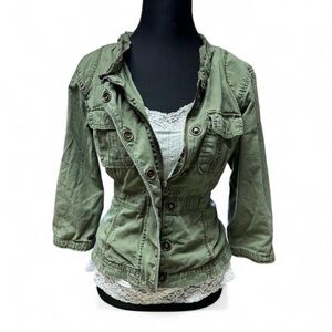 Y2K Decree Olive Green Military Utility Jacket layering early 2000s grunge vtg